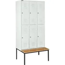 Schäfer Shop Select Kleiderspind, mit Sitzbank, 3x2 Abteile, 300mm, Zylinderschloss. Tür lichtgrau