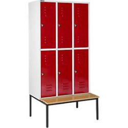 Schäfer Shop Select Kleiderspind, mit Sitzbank, 3x2 Abteile, 400mm, Drehriegelverschluss, Tür rubinrot
