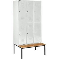 Schäfer Shop Select Kleiderspind, mit Sitzbank, 3x2 Abteile, 400mm, Zylinderschloss, Tür lichtgrau