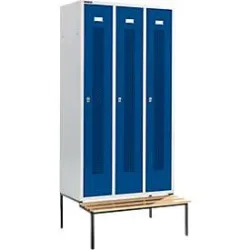 Schäfer Shop Select Kleiderspind, mit Sitzbank, 3 Abteile, 300 mm, Drehriegelverschluss, Tür enzianblau