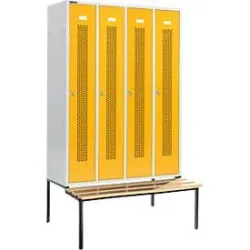 Schäfer Shop Select Kleiderspind, mit Sitzbank, 4 Abteile, 300 mm, Zylinderschloss, Tür rubinrot
