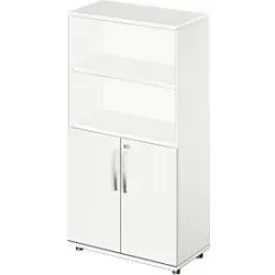 Schäfer Shop Select Kombischrank LOGIN, oben 2 Regale, unten 2 Ordnerhöhen mit Türen, B 800 x T 420 x H 1470 mm, weiss/weiss