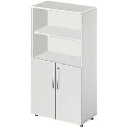 Schäfer Shop Select Kombischrank LOGIN, oben 2 Regale, unten 2 Ordnerhöhen mit Türen, B 800 x T 420 x H 1470 mm, lichtgrau/lichtgrau