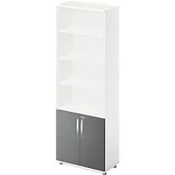 Schäfer Shop Select Kombischrank LOGIN, oben 4 Regale, unten 2 Ordnerhöhen mit Türen, B 800 x T 420 x H 2240 mm, weiss/graphit