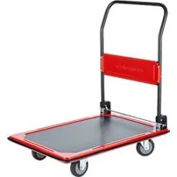 Schäfer Shop Select Plattformwagen 210B, faltbar, Stahl pulverbeschichtet, PUR-Räder, B 615 x T 880 x H 1000 mm, bis 370 kg, schwarz/rot
