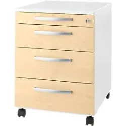 Schäfer Shop Select Rollcontainer LOGIN, 3 Schubladen, 1 Utensilienauszug, Zentralverriegelung, B 432 x T 580 x H 595 mm, weiss/Ahorn Dekor