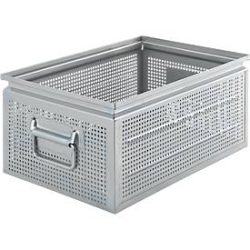 Schäfer Shop Select Stapelbox, gelocht, mit Fallgriffen, 26,5 l, 150 kg, L 449 x B 308 x H 201 mm, Stahlblech, galvanisch verzinkt