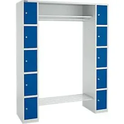 Schäfer Shop Select Schliessfachgarderobe, mit Hutablage & Kleiderstange, B 1565 x T 500 x H 1950 mm, lichtgrau/enzianblau