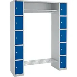 Schäfer Shop Select Schliessfachgarderobe, mit Hutablage & Kleiderstange, B 1565 x T 500 x H 1950 mm, weissalu/enzianblau
