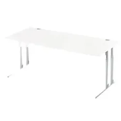 Schäfer Shop Select Schreibtisch COMBITEC, Freiform, Ansatz links, C-Fuss, B 1800 x T 1000/800 x H 677-817 mm, weiss/weissaluminium