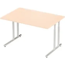 Schäfer Shop Select Schreibtisch COMBITEC, Rechteck, C-Fuss, B 1200 x T 800 x H 677-817 mm, Ahorn/weissaluminium