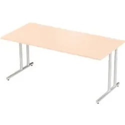 Schäfer Shop Select Schreibtisch COMBITEC, Rechteck, C-Fuss, B 1800 x T 800 x H 677-817 mm, Ahorn/weissaluminium