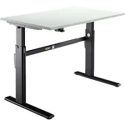 Schäfer Shop Select Schreibtisch, elektrisch höhenverstellbar, Rechteck, C-Fuss, B 1200 x T 800 x H 725-1185 mm, lichtgrau/schwarz