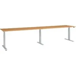 Schäfer Shop Select Schreibtisch ERGO-T 2.0 Big, elektr. höhenverstellbar, Rechteck, T-Fuss, B 3600 x T 800 x H 640-1300 mm, Buche/weissalu