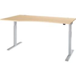 Schäfer Shop Select Schreibtisch ERGO-T 2.0, elektrisch höhenverstellbar, Freiform Ansatz links, T-Fuss, B 1800 x H 715-1205 mm, Ahorn/weissalu