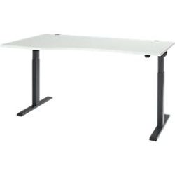 Schäfer Shop Select Schreibtisch ERGO-T 2.0, elektrisch höhenverstellbar, Freiform Ansatz links, T-Fuss, B 1800 x H 715-1205 mm, lichtgrau/anthrazit