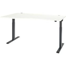 Schäfer Shop Select Schreibtisch ERGO-T 2.0, elektrisch höhenverstellbar, Freiform Ansatz links, T-Fuss, B 1800 x H 715-1205 mm, weiss/anthrazit