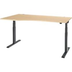 Schäfer Shop Select Schreibtisch ERGO-T 2.0, elektrisch höhenverstellbar, Freiform Ansatz links, T-Fuss, B 1800x H 640-1300 mm, Ahorn/anthrazit