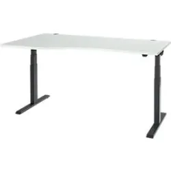 Schäfer Shop Select Schreibtisch ERGO-T 2.0, elektrisch höhenverstellbar, Freiform Ansatz links, T-Fuss, B 1800x H 640-1300 mm, lichtgrau/anthrazit