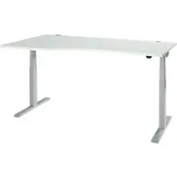Schäfer Shop Select Schreibtisch ERGO-T 2.0, elektrisch höhenverstellbar, Freiform Ansatz links, T-Fuss, B 1800x H 640-1300 mm, lichtgrau/weissalu