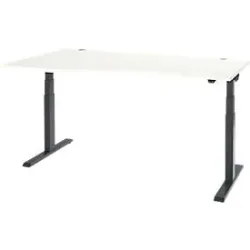 Schäfer Shop Select Schreibtisch ERGO-T 2.0, elektrisch höhenverstellbar, Freiform Ansatz links, T-Fuss, B 1800x H 640-1300 mm, weiss/anthrazit