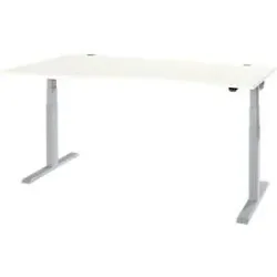 Schäfer Shop Select Schreibtisch ERGO-T 2.0, elektrisch höhenverstellbar, Freiform Ansatz links, T-Fuss, B 1800x H 640-1300 mm, weiss/weissalu