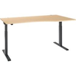 Schäfer Shop Select Schreibtisch ERGO-T 2.0, elektrisch höhenverstellbar, Freiform Ansatz rechts, T-Fuss, B 1800 x H 715-1205 mm, Ahorn/anthrazit