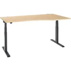 Schäfer Shop Select Schreibtisch ERGO-T 2.0, elektrisch höhenverstellbar, Freiform Ansatz rechts, T-Fuss, B 1800x H 640-1300 mm, Ahorn/anthrazit