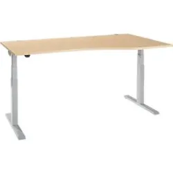 Schäfer Shop Select Schreibtisch ERGO-T 2.0, elektrisch höhenverstellbar, Freiform Ansatz rechts, T-Fuss, B 1800x H 640-1300 mm, Ahorn/weissalu