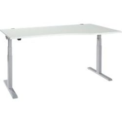 Schäfer Shop Select Schreibtisch ERGO-T 2.0, elektrisch höhenverstellbar, Freiform Ansatz rechts, T-Fuss, B 1800x H 640-1300 mm, lichtgrau/weissalu