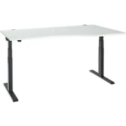 Schäfer Shop Select Schreibtisch ERGO-T 2.0, elektrisch höhenverstellbar, Freiform Ansatz rechts, T-Fuss, B 1800x H 640-1300 mm, lichtgrau/anthrazit