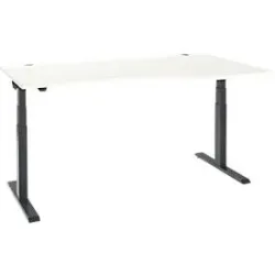 Schäfer Shop Select Schreibtisch ERGO-T 2.0, elektrisch höhenverstellbar, Freiform Ansatz rechts, T-Fuss, B 1800x H 640-1300 mm, weiss/anthrazit