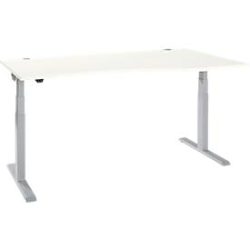 Schäfer Shop Select Schreibtisch ERGO-T 2.0, elektrisch höhenverstellbar, Freiform Ansatz rechts, T-Fuss, B 1800x H 640-1300 mm, weiss/weissalu
