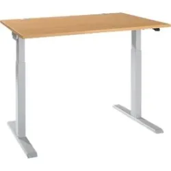 Schäfer Shop Select Schreibtisch ERGO-T 2.0, elektrisch höhenverstellbar, Rechteck, T-Fuss, B 1200 x T 800 x H 715-1205 mm, Buche/weissalu