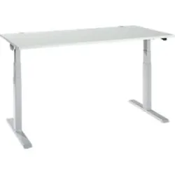 Schäfer Shop Select Schreibtisch ERGO-T 2.0, elektrisch höhenverstellbar, Rechteck, T-Fuss, B 1600 x T 800 x H 640-1300 mm, lichtgrau/weissalu