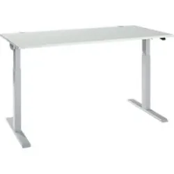Schäfer Shop Select Schreibtisch ERGO-T 2.0, elektrisch höhenverstellbar, Rechteck, T-Fuss, B 1600 x T 800 x H 715-1205 mm, lichtgrau/weissalu