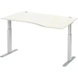 Schäfer Shop Select Schreibtisch ERGO-T, elektrisch höhenverstellbar, Freiform, Ansatz rechts, T-Fuss, B 1800 x H 725-1185 mm, weiss/weissalu