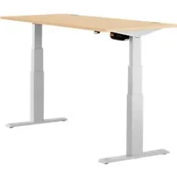 Schäfer Shop Select Schreibtisch ERGO-T, elektrisch höhenverstellbar, Rechteck, T-Fuss, B 1200 x T 800 x H 640-1300 mm, Ahorn-Dekor/weissaluminium