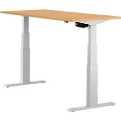 Schäfer Shop Select Schreibtisch ERGO-T, elektrisch höhenverstellbar, Rechteck, T-Fuss, B 1200 x T 800 x H 640-1300 mm, Buche-Dekor/weissaluminium