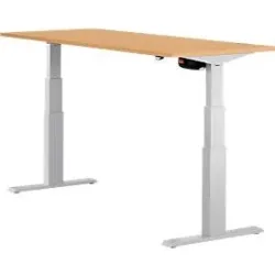 Schäfer Shop Select Schreibtisch ERGO-T, elektrisch höhenverstellbar, Rechteck, T-Fuss, B 1600 x T 800 x H 640-1300 mm, Buche-Dekor/weissaluminium