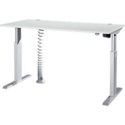 Schäfer Shop Select Schreibtisch ERGO-T, elektrisch höhenverstellbar, Rechteck, T-Fuss, B 1600 x T 800 x H 725-1185 mm, lichtgrau/weissaluminium