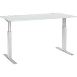Schäfer Shop Select Schreibtisch ERGO-T, elektrisch höhenverstellbar, Rechteck, T-Fuss, B 1600 x T 800 x H 725-1185 mm, lichtgrau/alusilber