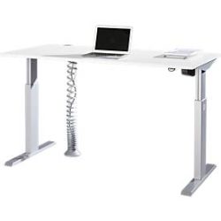 Schäfer Shop Select Schreibtisch ERGO-T, elektrisch höhenverstellbar, Rechteck, T-Fuss, B 1600 x T 800 x H 725-1185 mm, weiss/weissaluminium