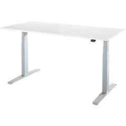 Schäfer Shop Select Schreibtisch LOGIN, elektrisch höhenverstellbar, Rechteck, T-Fuss, B 1600 x T 800 x H 645-1290 mm, weiss/weissaluminium
