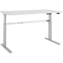 Schäfer Shop Select Schreibtisch Moxxo IQ, elektrisch höhenverstellbar, Rechteck, C-Fuss, B 1800 x T 800 x H 725-1185 mm, lichtgrau/weissaluminium