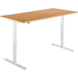 Schäfer Shop Select Schreibtisch START UP, elektrisch höhenverstellbar, Rechteck, T-Fuss, B 1600 x T 800 x H 705-1205 mm, Buche/weiss