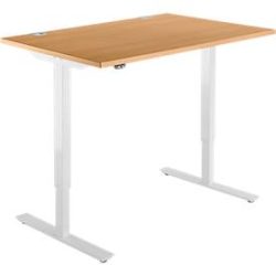Schäfer Shop Select Schreibtisch START UP, elektrisch höhenverstellbar, Rechteck, T-Fuss, B 1200 x T 800 x H 705-1205 mm, Buche/weiss