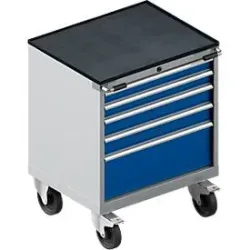 Schäfer Shop Select Schubladenschrank mit Rollen WSK 18-27, 4 Schübe, bis 200 kg, B 411 x T 572 x H 770 mm, enzianblau/weissaluminium