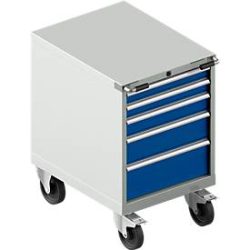 Schäfer Shop Select Schubladenschrank mit Rollen WSK 27-36, 5 Schübe, bis 200 kg, B 564 x T 725 x H 920 mm, lichtgrau/enzianblau