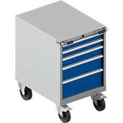Schäfer Shop Select Schubladenschrank mit Rollen WSK 27-36, 5 Schübe, bis 75 kg, B 564 x T 725 x H 920 mm, weissaluminium/enzianblau